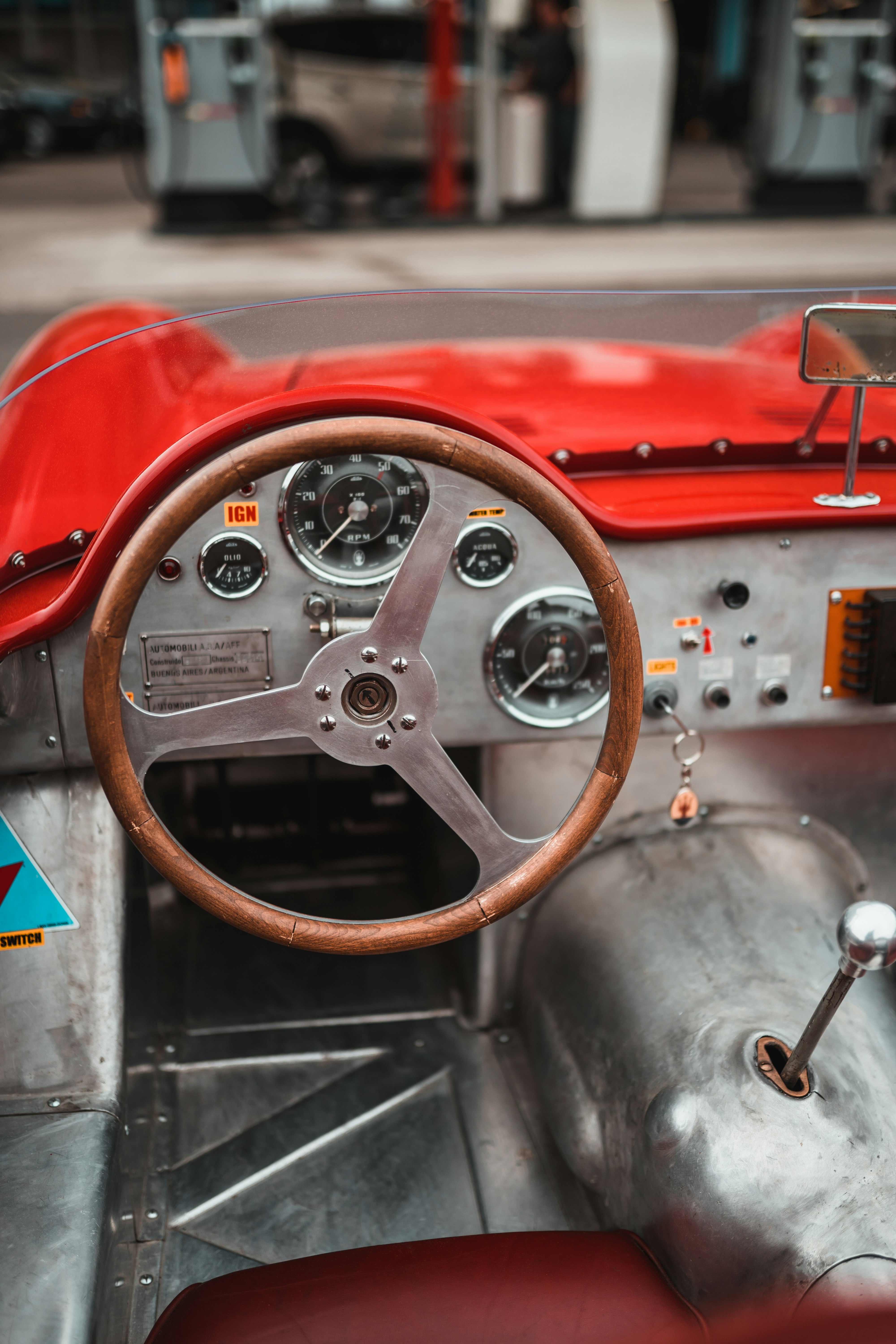 red and silver steering wheel